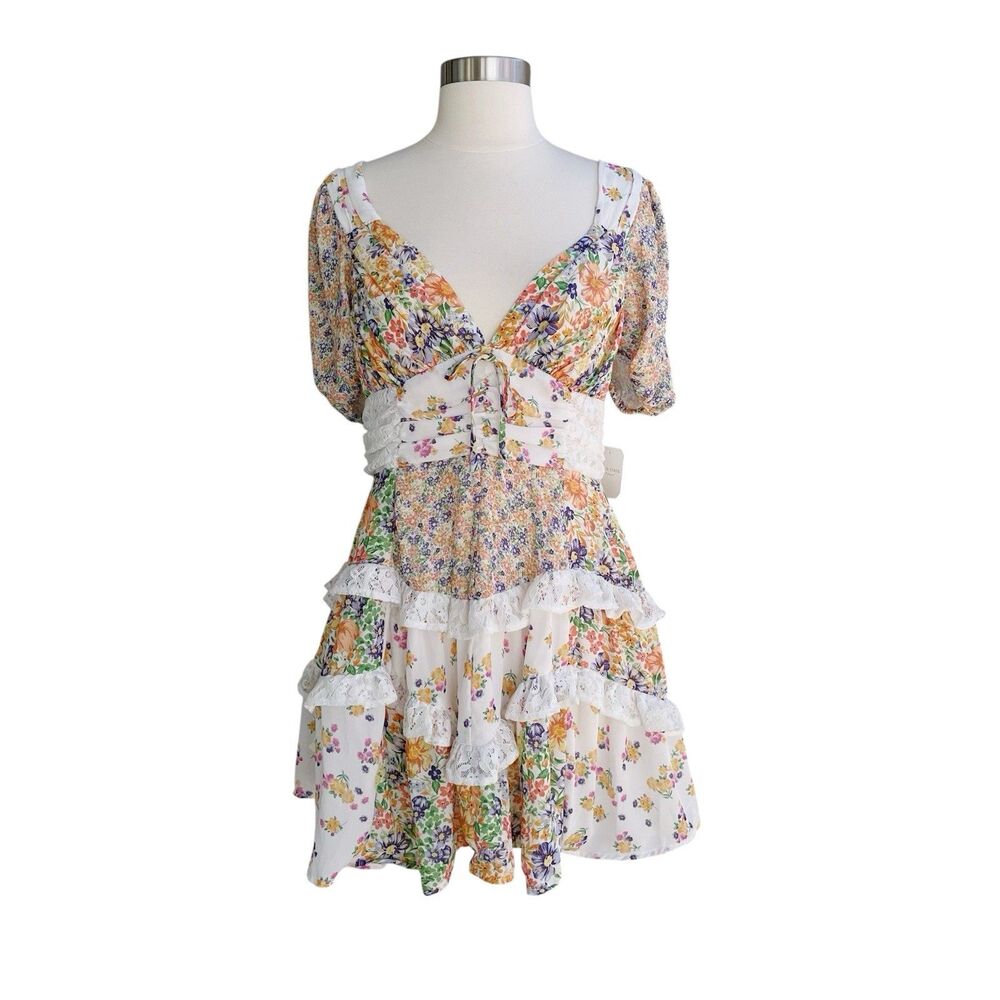 Altar'D State Mini Dress XL Aderny Patchwork Floral Ruffle Short Cottagecore